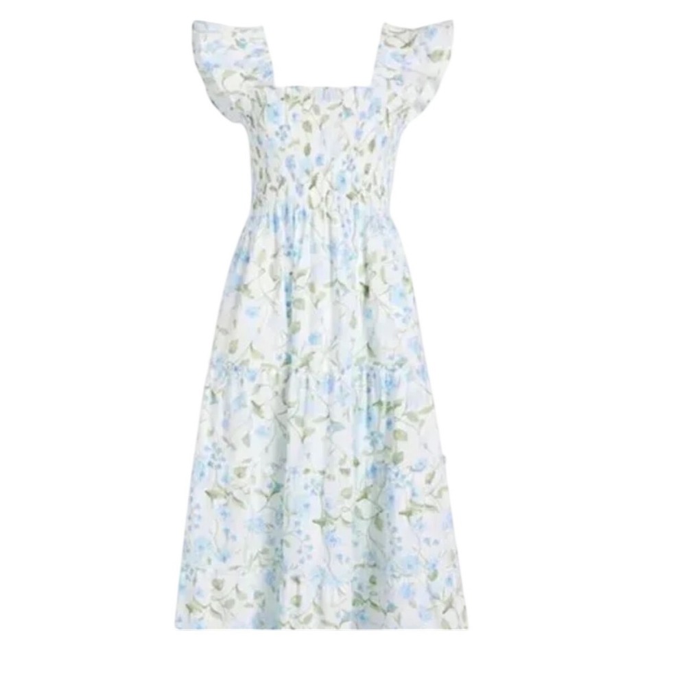 Hill House Home Ellie Nap Dress Blue Green Peony Bouquet Smocked Tiered XXXS - Picture 4 of 10